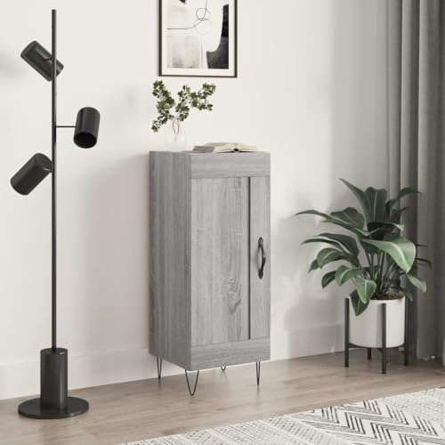 QJBSAVVA Sideboard Grau Sonoma 34,5x34x90 cm Holzwerkstoff mit Metallbeinen - Modernes Wohnzimmer Sideboard mit 3 Fächern & Stauraum von QJBSAVVA