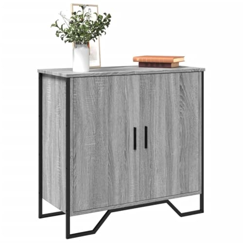 QJBSAVVA Sideboard Grau Sonoma 78x35,5x74,5 cm Holzwerkstoff mit Metallbeinen - Modernes Sideboard für Wohnzimmer, Küche & Flur von QJBSAVVA