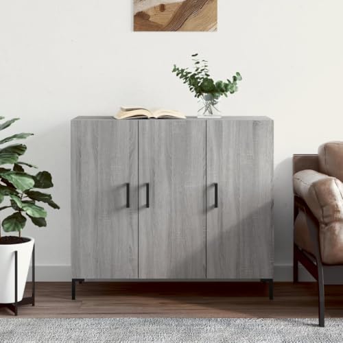 QJBSAVVA Sideboard Grau Sonoma 90x34x80 cm Modernes Wohnzimmer Sideboard mit Metallbeinen & Viel Stauraum von QJBSAVVA