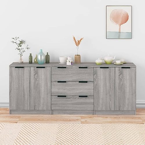 QJBSAVVA Sideboard Grau Sonoma Eiche-Optik Holzwerkstoff - Modernes 3-TLG. Set mit Stauraum für Wohnzimmer, Küche & Flur von QJBSAVVA