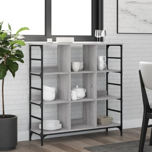 QJBSAVVA Sideboard Grau Sonoma aus Holzwerkstoff & Metall mit verstellbaren Beinen, 102x32x103,5 cm, viel Stauraum, für Wohnzimmer, Küche & Flur von QJBSAVVA