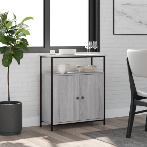 QJBSAVVA Sideboard Grau Sonoma aus Holzwerkstoff & Stahl - Modernes Beistellschrank mit verstellbaren Füßen, 70x30x80 cm (BxTxH) - Viel Stauraum für Wohnzimmer, Küche & Flur von QJBSAVVA