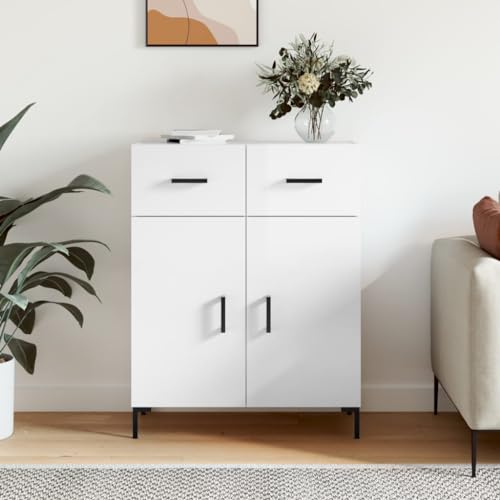 QJBSAVVA Sideboard Hochglanz-Weiß 69,5x34x90 cm Modernes Wohnzimmer Sideboard mit Metallbeinen & Viel Stauraum von QJBSAVVA
