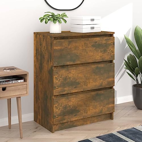 QJBSAVVA Sideboard Räuchereiche 60x35x76 cm Holzwerkstoff mit 3 Schubladen, minimalistisches Design für Wohnzimmer, Küche oder Flur von QJBSAVVA