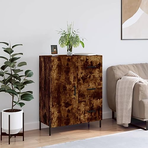 QJBSAVVA Sideboard Räuchereiche 69,5x34x90 cm Holzwerkstoff mit 3 Schubladen & 2 Fächern - Modernes Sideboard Wohnzimmer im Landhausstil mit Metallfüßen von QJBSAVVA