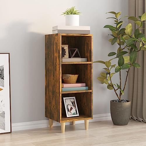 QJBSAVVA Sideboard Räuchereiche aus Holzwerkstoff & Massivholz Eukalyptus, Modernes Design mit 3 Fächern, Stabiles Highboard für Wohnzimmer, Küche & Flur von QJBSAVVA