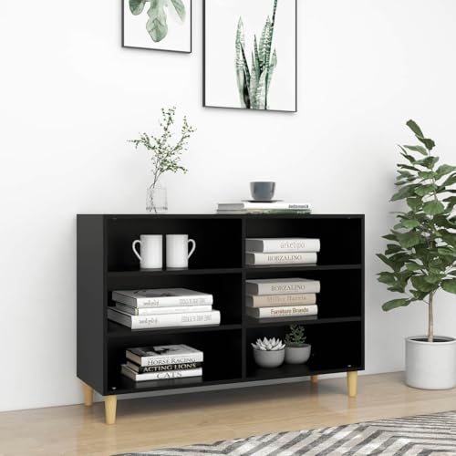 QJBSAVVA Sideboard Schwarz 103.5x35x70 cm Moderner Aufbewahrungsschrank mit 6 Einlegeböden und Eukalyptus Holzbeinen Stilvolles Möbelstück für Wohnzimmer Büro oder Flur von QJBSAVVA