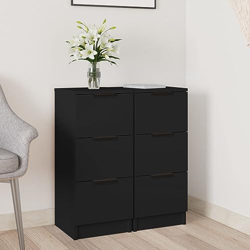 QJBSAVVA Sideboard Schwarz 2er Set Holzwerkstoff Modernes Design mit 3 Schubladen Stauraum für Wohnzimmer Küche Flur QJBSAVVA Sideboard Schwarz 2er Set Holzwerkstoff Modernes Design mit 3 Schubladen Stauraum für Wohnzimmer Küche Flur von QJBSAVVA