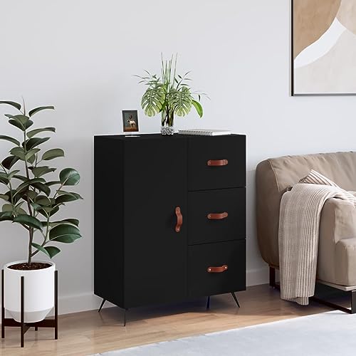 QJBSAVVA Sideboard Schwarz 69,5x34x90 cm Holzwerkstoff mit Schubladen & Fächern - Modernes Wohnzimmer Sideboard mit Metallfüßen & Stauraum QJBSAVVA Sideboard Schwarz 69,5x34x90 cm Holzwerkstoff mit Schubladen & Fächern - Modernes Wohnzimmer Sideboard mit Metallfüßen & Stauraum von QJBSAVVA