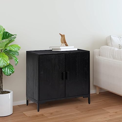 QJBSAVVA Sideboard Schwarz 75x35x70 cm Massivholz Kiefer Vintage-Look mit 2 Fächern & Stabiler Oberplatte QJBSAVVA Sideboard Schwarz 75x35x70 cm Massivholz Kiefer Vintage-Look mit 2 Fächern & Stabiler Oberplatte von QJBSAVVA