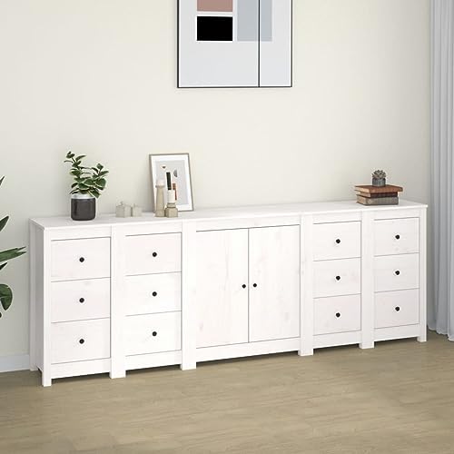 QJBSAVVA Sideboard Weiß Massivholz Kiefer 230x35x80 cm Modernes Design mit Stauraum für Wohnzimmer, Schlafzimmer & Büro von QJBSAVVA