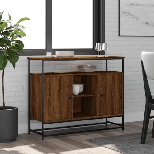 QJBSAVVA Sideboard Wohnzimmer Braun Eichen-Optik 100x35x80 cm aus Holzwerkstoff & Stahl von QJBSAVVA