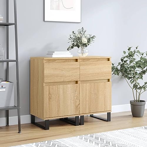 QJBSAVVA Sideboard Wohnzimmer Kommode 2er Set Sonoma-Eiche Holzwerkstoff mit Eisenbeinen Stabile Aufbewahrung für Küche, Flur & Esszimmer von QJBSAVVA