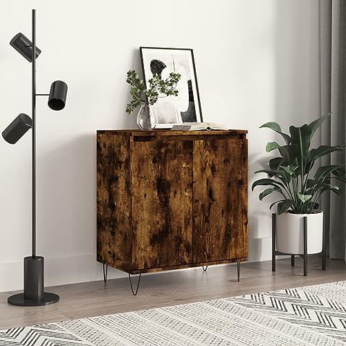 QJBSAVVA Sideboard Wohnzimmer Kommode aus Holzwerkstoff in Räuchereiche 60x35x70 cm mit Eisenbeinen - Modernes Design für Küche, Flur und Esszimmer von QJBSAVVA