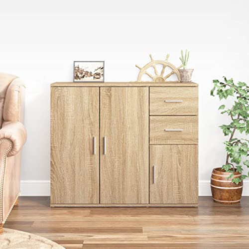 QJBSAVVA Sideboard Wohnzimmer Kommode aus Holzwerkstoff in Sonoma-Eiche 91x29,5x75 cm mit viel Stauraum, robust und stabil für Küche, Flur oder Esszimmer von QJBSAVVA