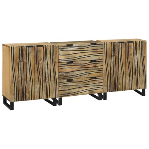 QJBSAVVA Sideboard aus massivem Mangoholz Braun Mittelgroß mit 3 Schränken Rustikales Design für Wohnzimmer Esszimmer oder Flur von QJBSAVVA