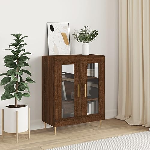 QJBSAVVA Sideboard mit Glas-Türen im Landhausstil Braun Eichen-Optik aus Holzwerkstoff & Metall - Stilvolles Wohnzimmer Sideboard mit viel Stauraum für Wohnzimmer, Flur oder Esszimmer QJBSAVVA Sideboard mit Glas-Türen im Landhausstil Braun Eichen-Optik aus Holzwerkstoff & Metall - Stilvolles Wohnzimmer Sideboard mit viel Stauraum für Wohnzimmer, Flur oder Esszimmer von QJBSAVVA