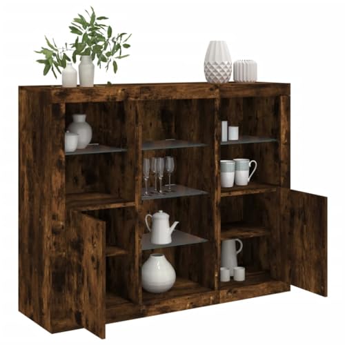 QJBSAVVA Sideboard mit LED-Beleuchtung Räuchereiche Holzwerkstoff Modernes Design mit RGB-LEDs & viel Stauraum für Wohnzimmer, Küche oder Flur von QJBSAVVA