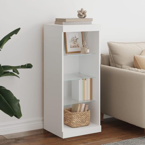 QJBSAVVA Sideboard mit LED-Beleuchtung Weiß 41x37x100 cm Modernes Design Holzwerkstoff & Glas RGB-Licht Stauraum für Wohnzimmer Küche Flur von QJBSAVVA