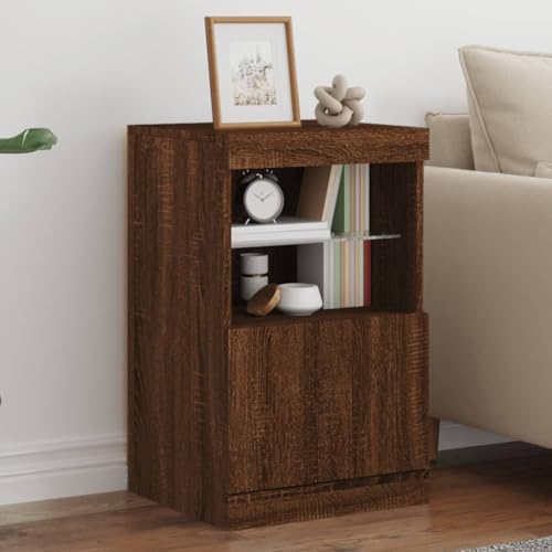 QJBSAVVA Sideboard mit RGB LED-Beleuchtung Braun Eichen-Optik Holzwerkstoff 41x37x67 cm Modernes Wohnzimmer Sideboard mit Stauraum & Präsentationsfläche von QJBSAVVA
