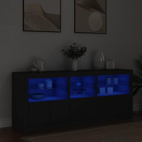 QJBSAVVA Sideboard mit RGB-LED-Beleuchtung Schwarz Holzwerkstoff Modernes Design 162x37x67 cm für Wohnzimmer Flur Esszimmer von QJBSAVVA