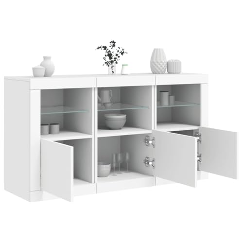 QJBSAVVA Sideboard mit RGB-LED-Beleuchtung Weiß 123x37x67 cm Modernes Design Holzwerkstoff & Glas Flurschrank Wohnzimmer Buffet mit USB-Anschluss von QJBSAVVA