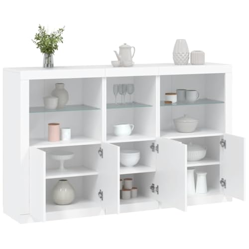 QJBSAVVA Sideboard mit RGB-LED-Beleuchtung Weiß 162x37x100 cm Modernes Design mit Holzwerkstoff & Glas von QJBSAVVA