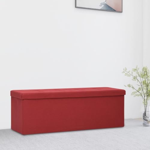 QJBSAVVA Sitzbank Weinrot Leinenoptik 110 cm Klappbar Mit Stauraum Aus MDF Für Flur Esszimmer Und Schlafzimmer von QJBSAVVA