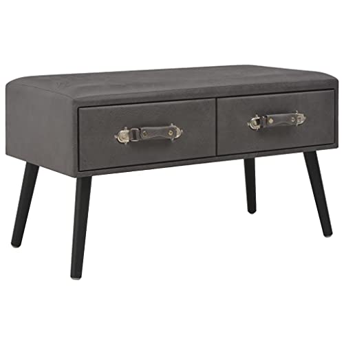 QJBSAVVA Sitzbank mit Schubladen Grau Kunstleder 80x40x46 cm Stauraum Bank für Flur Schlafzimmer und Esszimmer von QJBSAVVA