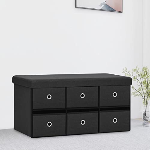 QJBSAVVA Sitzbank mit Stauraum Schwarz 76x38x38 cm Leinenoptik Klappbar für Flur Esszimmer und Schlafzimmer von QJBSAVVA