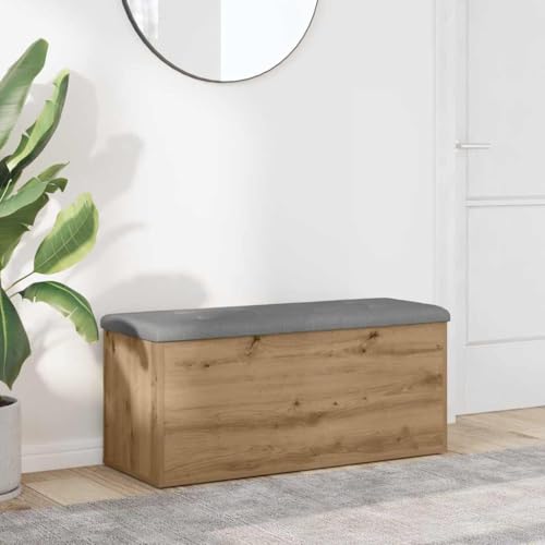 QJBSAVVA Sitzbank mit Stauraum in Artisan-Eiche 102x42x45 cm aus Holzwerkstoff mit gepolsterter Sitzfläche für Flur Wohnzimmer und Schlafzimmer von QJBSAVVA