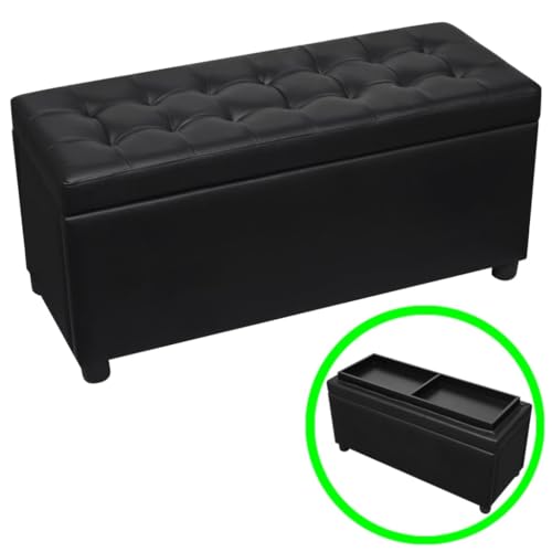 QJBSAVVA Sitztruhe Schwarz Kunstleder Aufbewahrungsbox 87,5 x 36 x 41 cm Multifunktionaler Hocker mit Stauraum für Flur Schlafzimmer und Esszimmer von QJBSAVVA