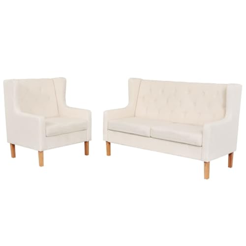 QJBSAVVA Sofa Set 2-TLG. Cremeweiß aus Polyester mit Massivholz-Rahmen Bequemes 2-Sitzer Sofa und Sessel für Wohnzimmer Balkon oder Jugendzimmer von QJBSAVVA