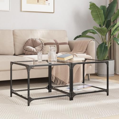 QJBSAVVA Sofa Table Konsolentisch Wohnzimmer Möbel Gartentisch - Couchtische mit Glasplatte 2 STK. Transparent 50x50x40 cm Stahl für Wohnzimmer Küche Balkon Garten von QJBSAVVA