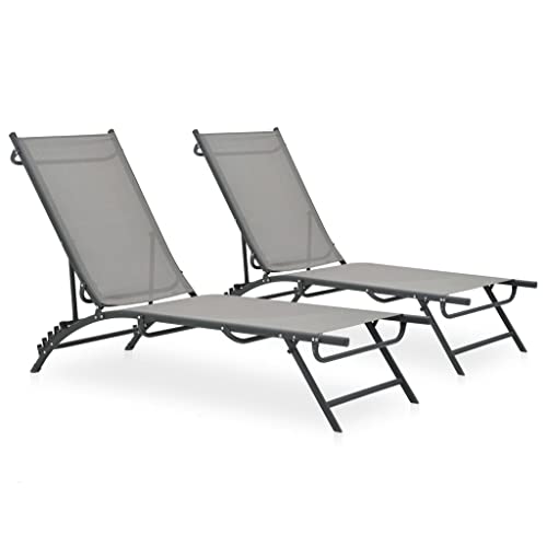 QJBSAVVA Sonnenliege 2 Stück Grau Modernes Design mit Verstellbarer Rückenlehne aus Stahl und Textilene 180.5 x 53 x 32.5 cm Langlebig & Wetterbeständig für Garten Balkon und Strand QJBSAVVA Sonnenliege 2 Stück Grau Modernes Design mit Verstellbarer Rückenlehne aus Stahl und Textilene 180.5 x 53 x 32.5 cm Langlebig & Wetterbeständig für Garten Balkon und Strand von QJBSAVVA