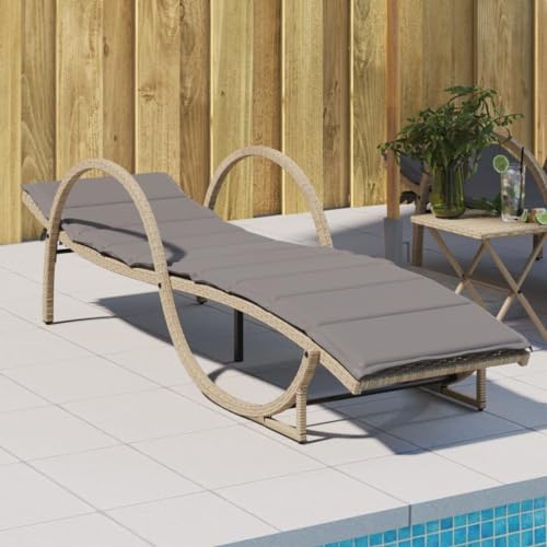 QJBSAVVA Sonnenliege Beige 60x199x42 cm PE Rattan mit Verstellbarer Rückenlehne und gepolstertem Kissen für Garten Balkon und Strand von QJBSAVVA