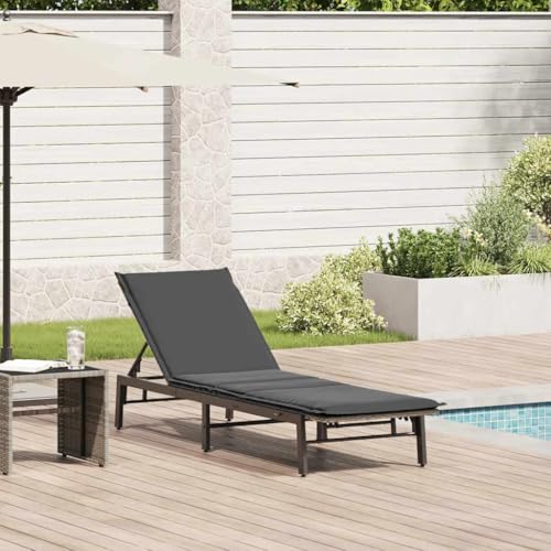 QJBSAVVA Sonnenliege Grau PE-Rattan mit Verstellbarer Rückenlehne und gepolstertem Kissen 200 x 59 cm Wetterfest & UV-beständig für Garten Balkon und Terrasse von QJBSAVVA
