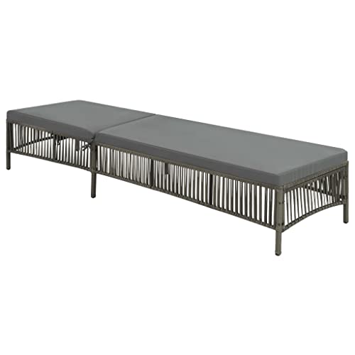 QJBSAVVA Sonnenliege Grau aus strapazierfähigem PE-Rattan mit Verstellbarer Rückenlehne & waschbarem Polster 197 x 56 x 32 cm Gartenliege Relaxliege Outdoor für Terrasse Balkon und Strand von QJBSAVVA