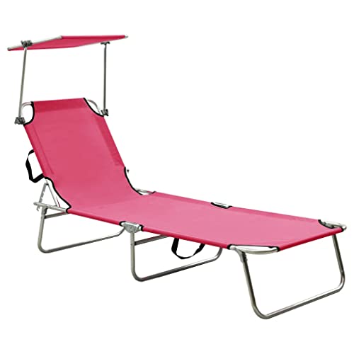 QJBSAVVA Sonnenliege Rosa Klappbar mit Verstellbarem Sonnendach 189 x 58 x 27 cm Pulverbeschichteter Stahl & Polyester Stoff Max 120 kg Strandliege Gartenliege Campingliege QJBSAVVA Sonnenliege Rosa Klappbar mit Verstellbarem Sonnendach 189 x 58 x 27 cm Pulverbeschichteter Stahl & Polyester Stoff Max 120 kg Strandliege Gartenliege Campingliege von QJBSAVVA