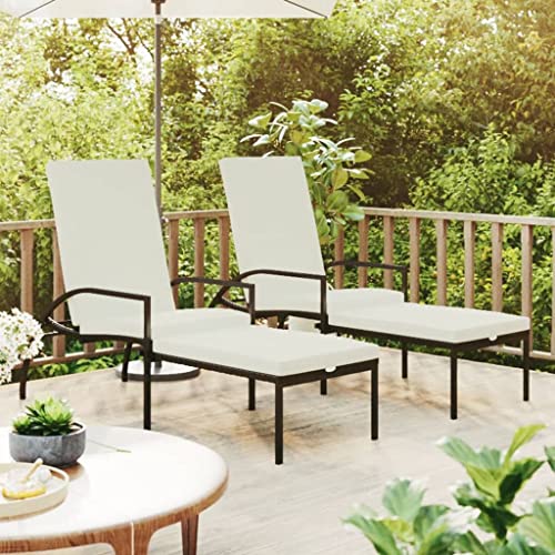 QJBSAVVA Sonnenliege Set 2 Stück mit Fußhocker PE Rattan Braun Verstellbare Rückenlehne und Cremeweiße Kissen Stabile Stahlrahmen für Garten Terrasse Balkon und Poolbereich QJBSAVVA Sonnenliege Set 2 Stück mit Fußhocker PE Rattan Braun Verstellbare Rückenlehne und Cremeweiße Kissen Stabile Stahlrahmen für Garten Terrasse Balkon und Poolbereich von QJBSAVVA