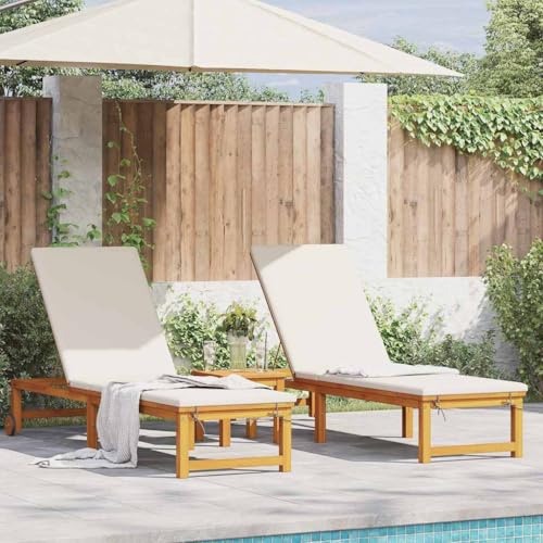 QJBSAVVA Sonnenliege Set aus massivem Akazienholz 2er Set Klappbare Strandliege mit Verstellbarer Rückenlehne Wetterfest für Garten Terrasse und Pool von QJBSAVVA
