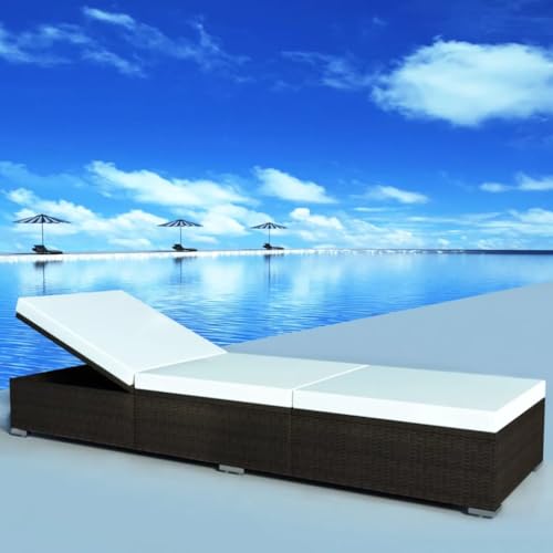 QJBSAVVA Sonnenliege aus PE Rattan mit verstellbaren Seiten und dickem Polster 195 x 60 x 31 cm Braun Cremeweiß Gartenliege Strandliege Relaxliege für Terrasse Balkon und Garten QJBSAVVA Sonnenliege aus PE Rattan mit verstellbaren Seiten und dickem Polster 195 x 60 x 31 cm Braun Cremeweiß Gartenliege Strandliege Relaxliege für Terrasse Balkon und Garten von QJBSAVVA