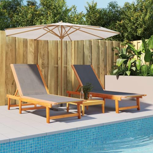 QJBSAVVA Sonnenliege aus massivem Akazienholz mit Verstellbarer Rückenlehne und Textilene Bezug 200 x 66 x 34 cm Schwarz Robust & Langlebig für Pool Terrasse und Garten von QJBSAVVA