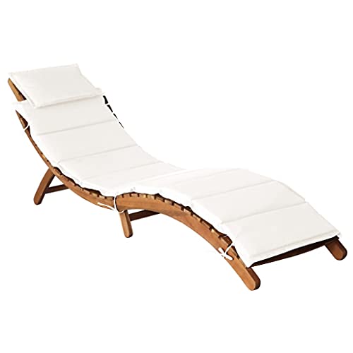 QJBSAVVA Sonnenliege aus massivem Akazienholz mit cremefarbenem Kissen Klappbare Gartenliege für Terrasse Balkon und Strand 184 x 55 x 64 cm von QJBSAVVA