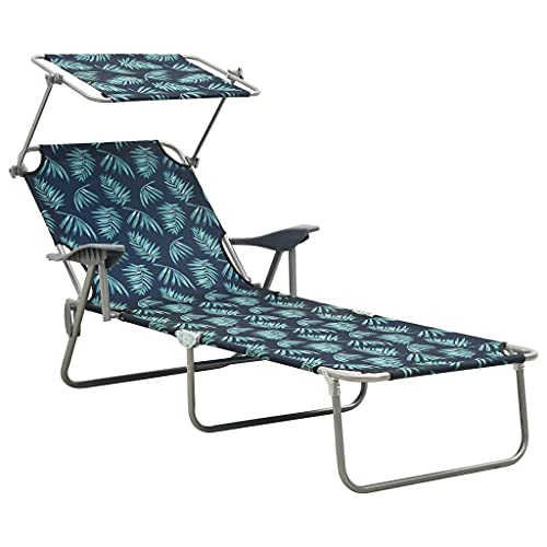 QJBSAVVA Sonnenliege mit verstellbarem Dach Klappbare Gartenliege aus pulverbeschichtetem Stahl Strandliege mit Blattmuster 71.5 x 188 x 108.5 cm Bequem & Wetterfest für Garten Strand und Balkon QJBSAVVA Sonnenliege mit verstellbarem Dach Klappbare Gartenliege aus pulverbeschichtetem Stahl Strandliege mit Blattmuster 71.5 x 188 x 108.5 cm Bequem & Wetterfest für Garten Strand und Balkon von QJBSAVVA