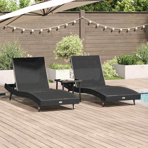 QJBSAVVA Sonnenliegen Set Schwarz 2 Liegestühle mit Tisch aus Poly Rattan Verstellbare Rückenlehne Modernes Design für Garten Terrasse und Poolbereich von QJBSAVVA