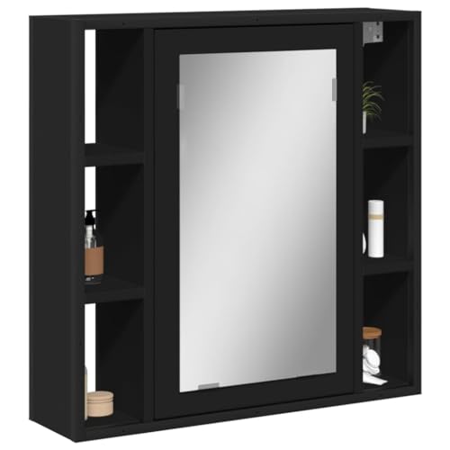 QJBSAVVA Spiegelschrank Schwarz 60x16x60 cm Moderner Badezimmerschrank mit Spiegel und Stauraum aus Holzwerkstoff und Glas Praktisch und Elegant für Bad WC oder Gästezimmer von QJBSAVVA