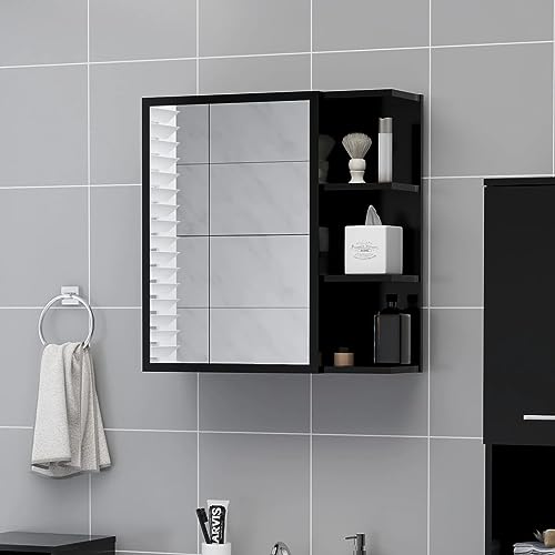 QJBSAVVA Spiegelschrank Schwarz Badschrank mit 5 Fächern Modernes Design 62.5 x 20.5 x 64 cm Holzwerkstoff und Acryl Robuster Badezimmerschrank für Toilettenartikel und Stauraum QJBSAVVA Spiegelschrank Schwarz Badschrank mit 5 Fächern Modernes Design 62.5 x 20.5 x 64 cm Holzwerkstoff und Acryl Robuster Badezimmerschrank für Toilettenartikel und Stauraum von QJBSAVVA