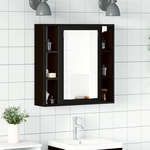 QJBSAVVA Spiegelschrank Schwarz Eiche Optik 60x16x60cm Badezimmerschrank mit Spiegel und Stauraum Robustes Design für Bad WC und Gästezimmer von QJBSAVVA
