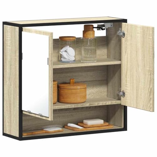 QJBSAVVA Spiegelschrank Sonoma-Eiche 65x20x60 cm Badezimmerschrank mit Spiegel und Stauraum Robustes Holzwerkstoff Design für Bad WC und Gästezimmer von QJBSAVVA